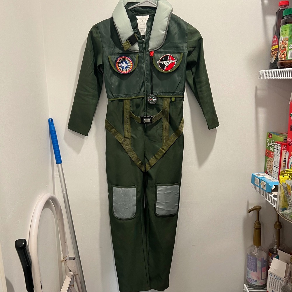 Target Fighter Pilot Flight Suit Costume Kids Small Green Bodysuit 240119288